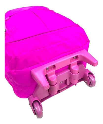 Mochila De Rodinha Escolar Juvenil Nylon Tactel Cor Rosa/ Carrinho Rosa Desenho Do Tecido Liso