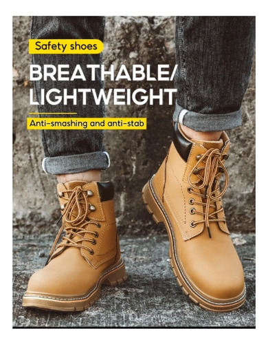 Zapatos De Trabajo Al Aire Libre Amarillos De Cuero Genuino
