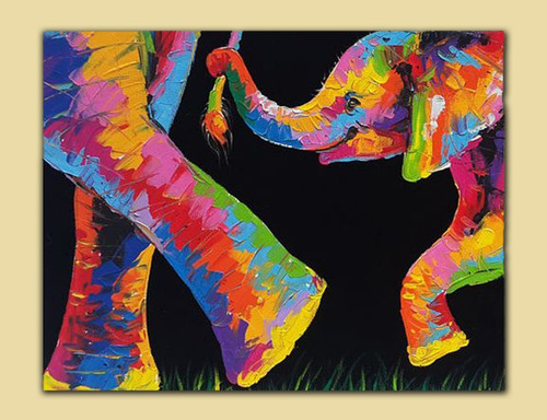 Cuadros Modernos Grandes -  Elefantes - Pintados A Mano
