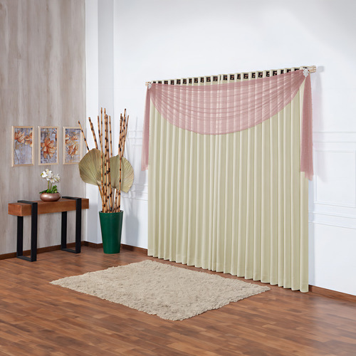 Cortina grande para sala de estar, 3 m x 2,50 m, vendaje de perlas con forro beige con rosa