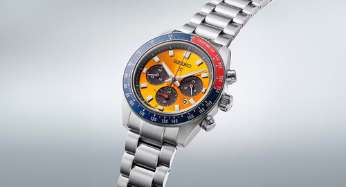 Seiko Prospex Speedtimer Pogue Ssc947 Correia Prateado Bisel Azul Fundo Dourado