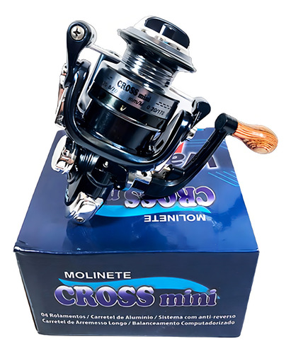 Kit Pesca Piau Molinete Cross Mini + Vara Telescópica 1,50m Cor Preto