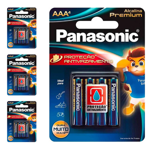 16 Pilhas Alcalinas Premium Aaa Panasonic (4 Cartelas)
