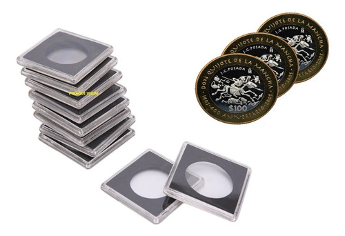 20 Capsulas Cuadradas Para Monedas Arillo Negro Oro Plata