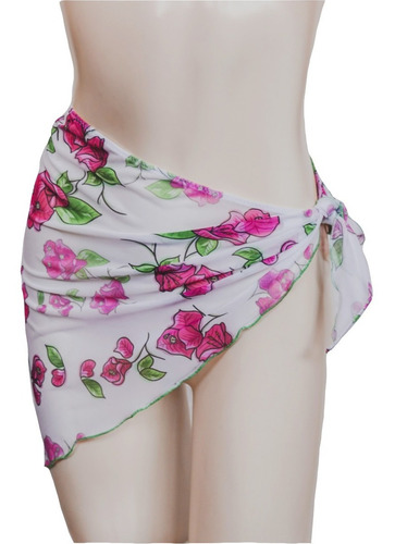 Pareo Blanco Con Estampado De Buganvilias
