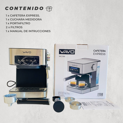Cafetera Express Espumador 20 Bar 900w Tanque 1.6l Wavo 088 Plateado