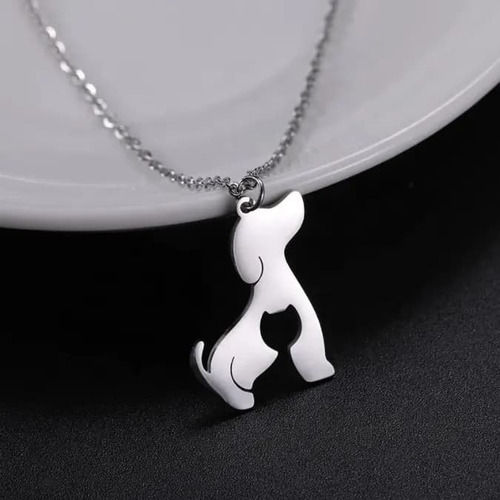 Collar Mujer Dije Gato Perro Mini Acero Inoxidable Plata