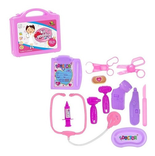 Mini Maleta Médica Infantil Girl Rosa Doctor 11 Acessórios