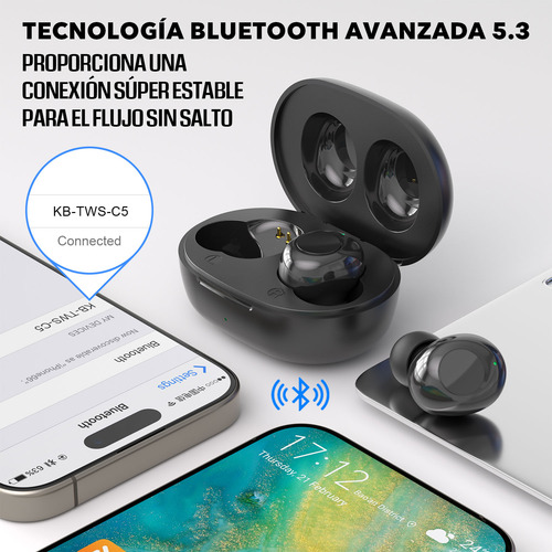 Audífonos Inalámbricos Bluetooth V5.3 Carga Con Cable C