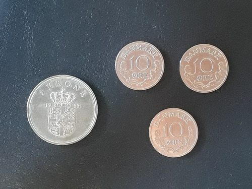 Monedas Antiguas De Dinamarca 1 Krone-10 Ores 1961-1970