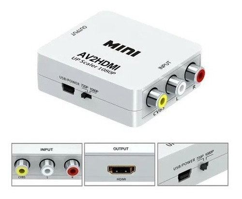 Adaptador Convertidor Audio Video Av Rca A Hdmi Full Hd