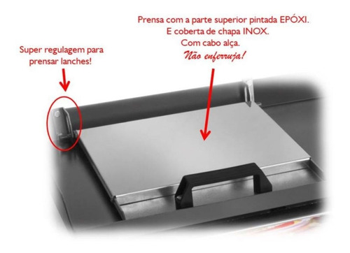 Imagem 4 de 6 de Chapa De Lanche Dog Inox Com Prensa À Gás 70x30cm Pratic