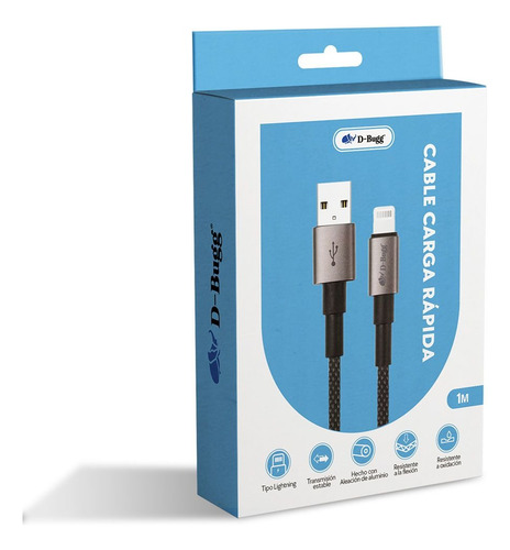 Cable Usb A A Lightning Trenzado Reforzado Carga Rápida 1 M Negro