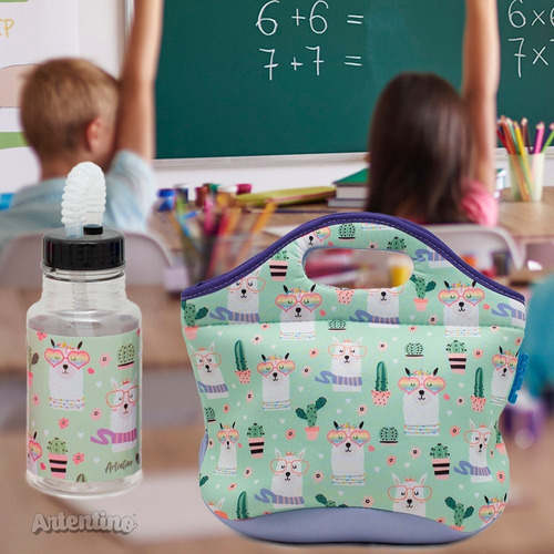 Imagen 2 de 8 de Set Botella Sorbete Lonchera Valija Infantil Niños Neoprene