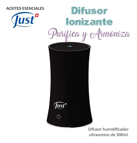 Imagen 2 de 4 de Difusor Just Aromaterapia 300ml Ionizador Negro Minimalista