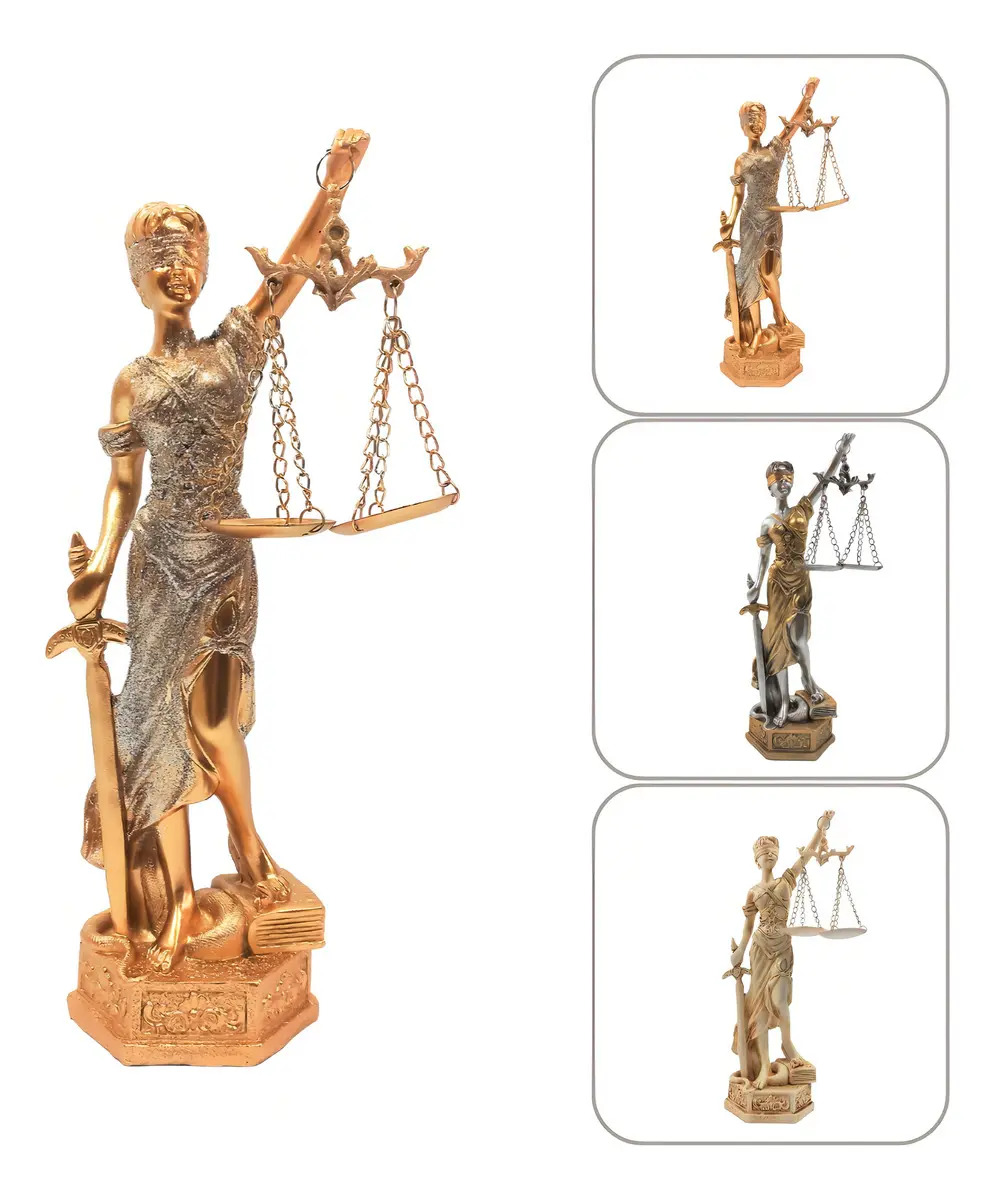 Estátua Decorativa 23cm Deusa Dama Da Justiça Themis Direito Cor Dourado