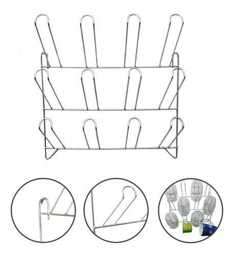 Escorredor Copo 12 Lugares Parede Cor Prateado