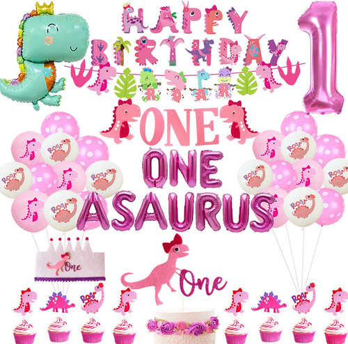 Decoraciones De Primer Cumpleaños De Dinosaurio Para Niña, F