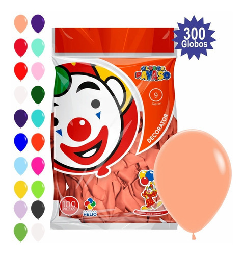 Globos De Latex, No. 9 Payaso - 300 Piezas - Pinpay1 - Color Salmón