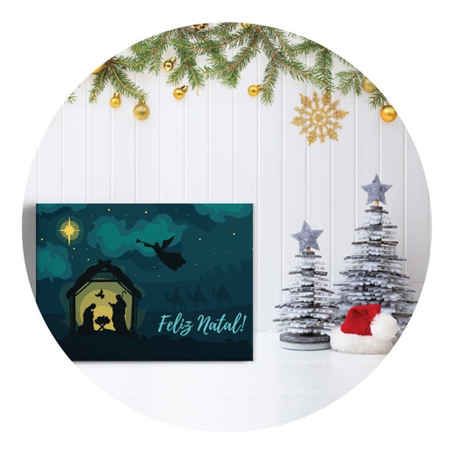 Placa Decorativa Em Mdf Presépio Noite De Natal 30x40cm Cor Azul