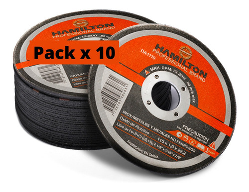 Pack X10 Disco Abrasivo Corte Metales Hamilton 115 X 1mm