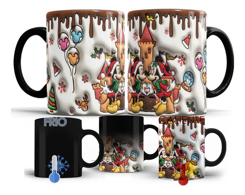 Taza Mágica Navideña En 3d Mickey Mouse Personalizada M421