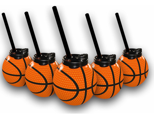 Kit 40 Copos Formato Bola Basquete Nba Com Canudo 300ml