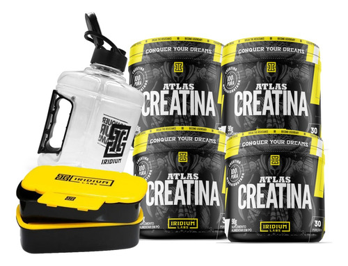 Kit 4x Creatina + Marmiteira + Galão - Iridium Labs Sabor Amarela