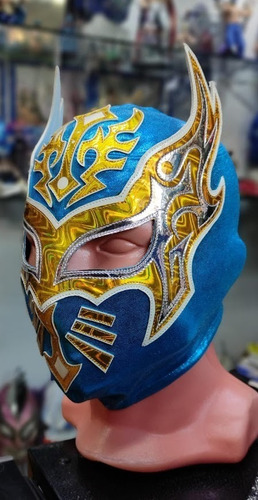 Máscara Profesional Del Luchador Myzteziz Azul- Oro Adulto
