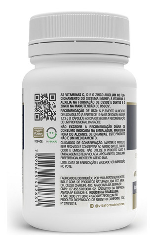 Vita D3 + C + Zinco Vitafor - 30 Cápsulas. Sabor Sem Sabor