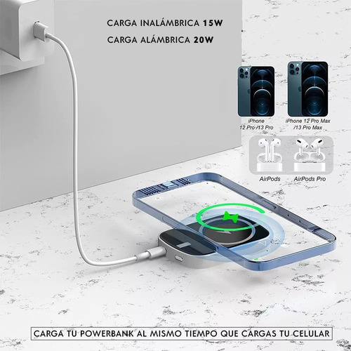Power Bank Inalámbrico Magsafe 10,000 Mah, Ultra Portátil Color Gris
