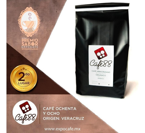 5 Pack Café 88 De Veracruz, Orgánico Tostado 500gr Molido