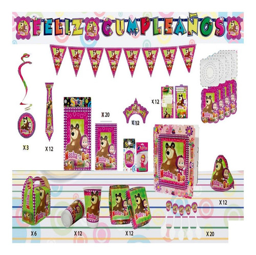 Decoración Infantil Fiesta Fiesta Masha Y El Oso Set X24