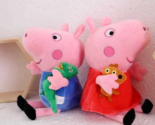Imagen 2 de 4 de Peluches Peppa Pig Y George Con Dinosauro Teddy 20 Cm Set