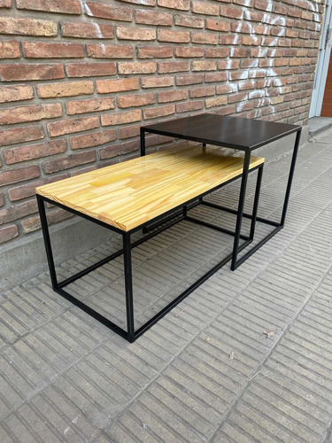 Mesa Arrime Industrial Hierro Madera Nido Encastrable Living