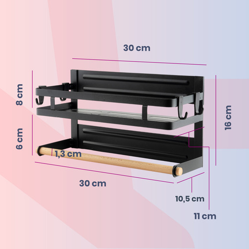 Organizador Magnético Simple Heladera Lavarropa Porta Rollo Negro