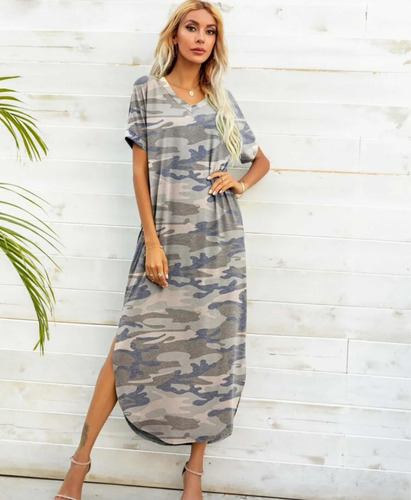 Vestido Largo Militar Dama Mujer Casual Verano 2023 Cómodo