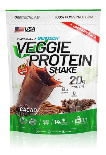 Proteina Gentech Vegana Veggie 500grs 1.1lbs Cacao