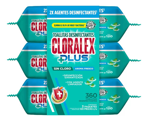 Cloralex Toallitas Desinfectantes Sin Cloro 360 Pzs