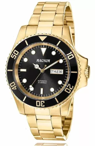 Relógio Magnum Masculino Dourado Automático Aço MA35075U em