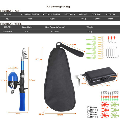 Kit De Caña De Pescar Y Carrete I De 1,5 M Para Niños