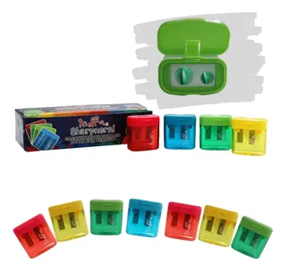 36 Sacapuntas Metalico Doble Punta Deposito Plastico Colores