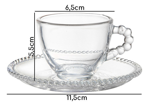 Imagem 3 de 5 de Jogo 4 Xícaras Para Cafe Chá Com Pires Bolinhas 100ml Vidro