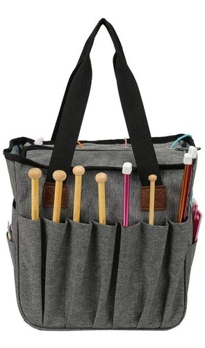 Imagen 4 de 4 de Bolso Porta Tejido Lana Palillos Crochet Tipo Cartera Grande