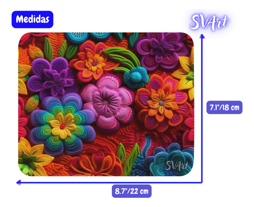 Mouse Pad Svart Diseño Con Flores Colores Arcoiris Md3