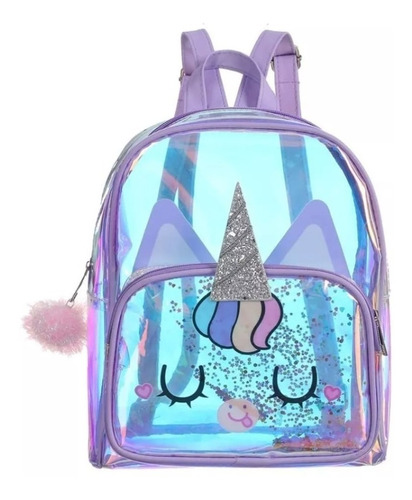 Mochila Niñas Kinder Kawaii Transparente Unicornio