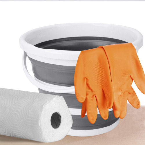 Cubeta De Polipropileno Plegable Con Asa Color Blanco Gris