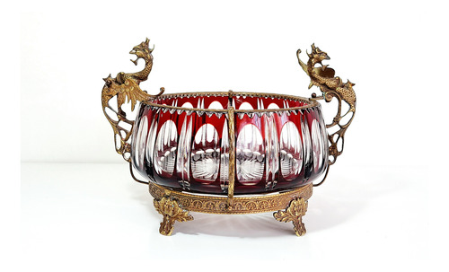 Centro De Mesa En Cristal Tallado Y Bronceria Rojo Antiguo (Usado)