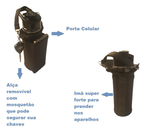 Bolsa Garrafa De Água Academia Com Imã Porta Celular E Chave