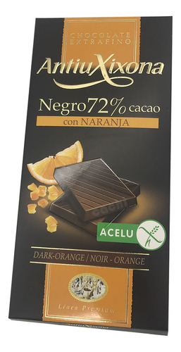 Chocolate Antiu Xixona 72% Naranja 100gr Sin Glúten